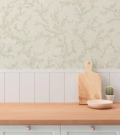 Vliestapete Floral Blätter Creme Grau 79090-3