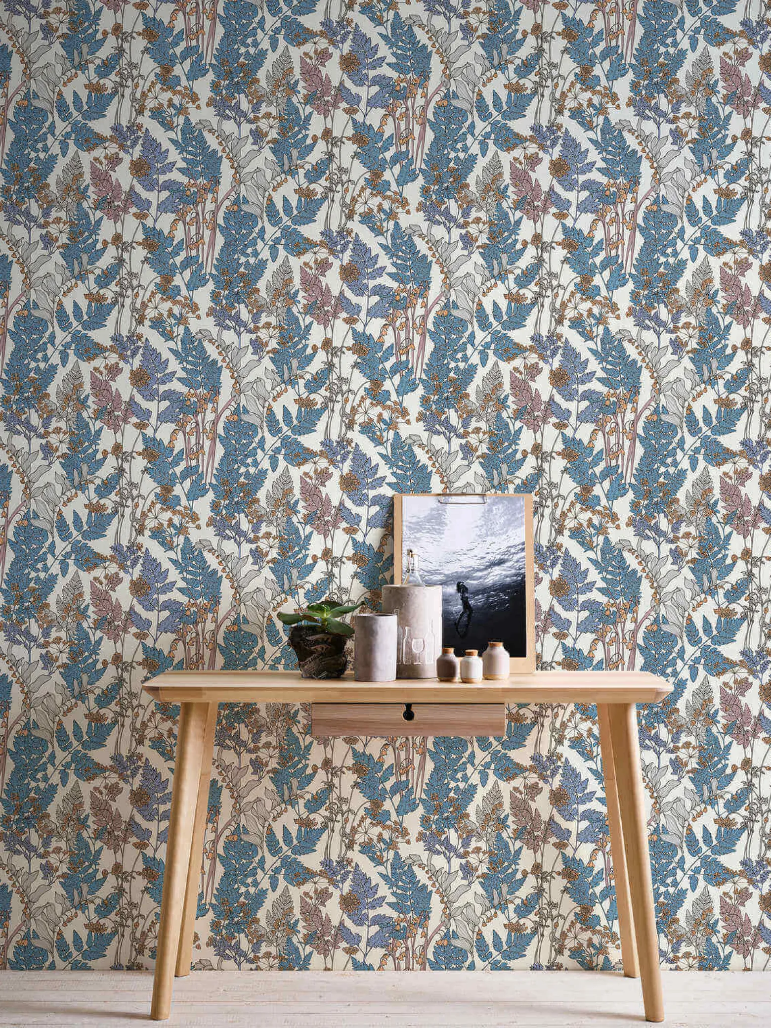 Vliestapete Floral Blätter creme blau 37751-7