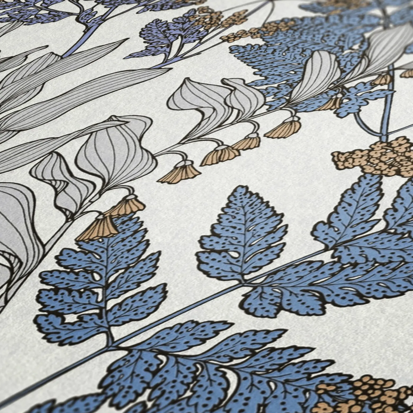 Vliestapete Floral Blätter creme blau 37751-7