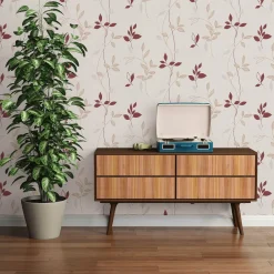 Vliestapete Floral Blätter Cremeweiß Beige Rot 2497-39