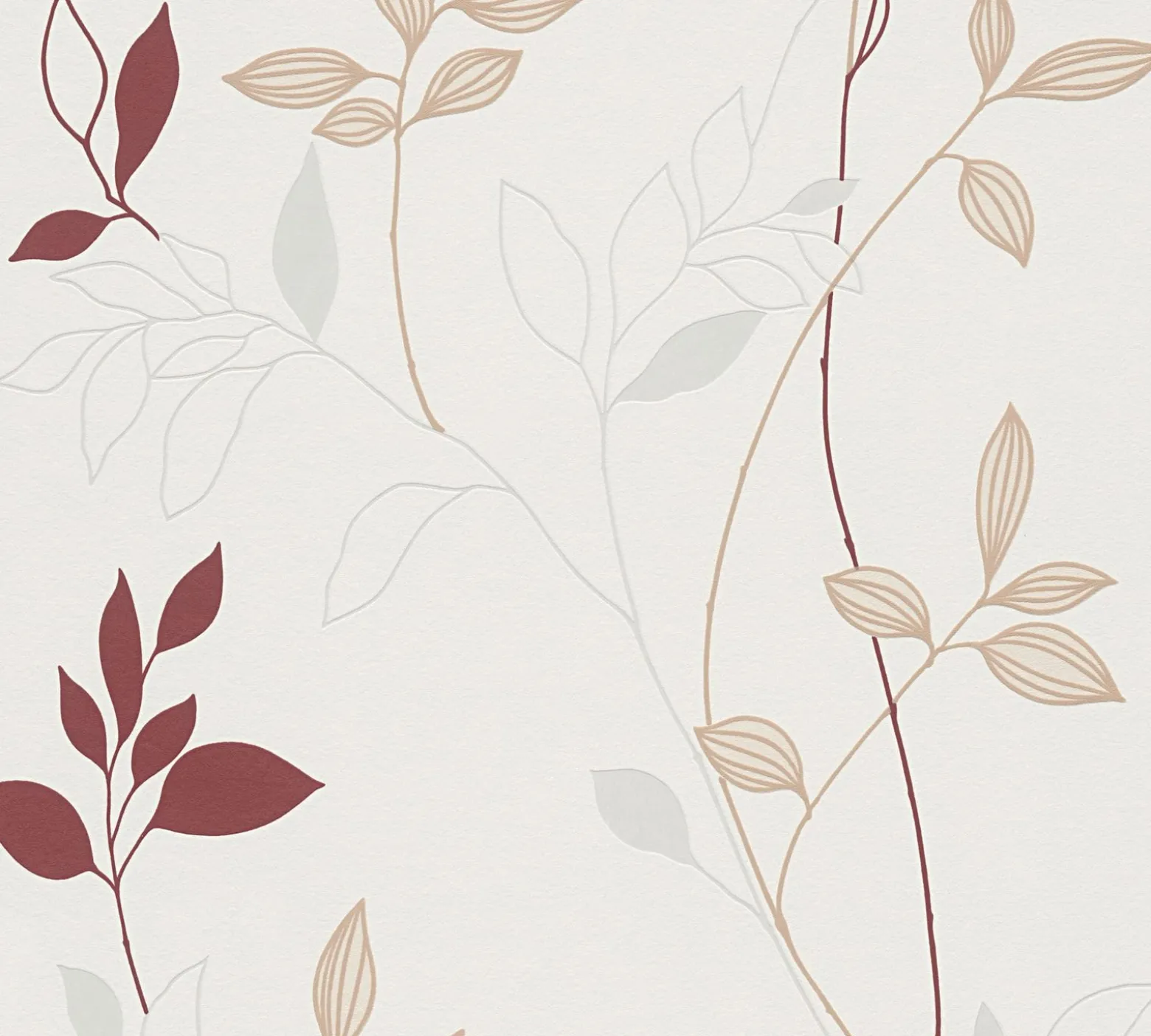 Vliestapete Floral Blätter Cremeweiß Beige Rot 2497-39