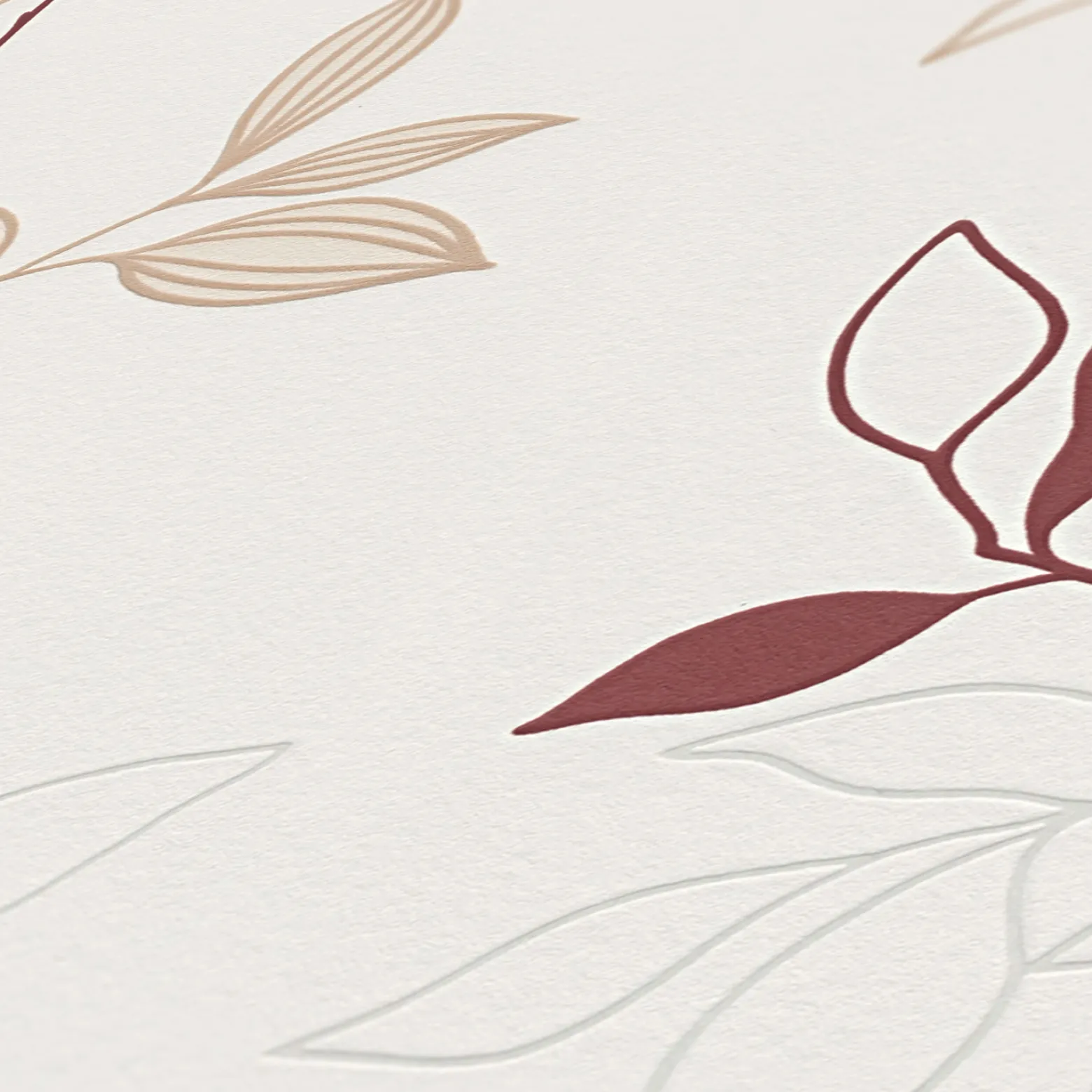 Vliestapete Floral Blätter Cremeweiß Beige Rot 2497-39