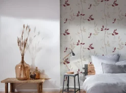 Vliestapete Floral Blätter Cremeweiß Beige Rot 2497-39