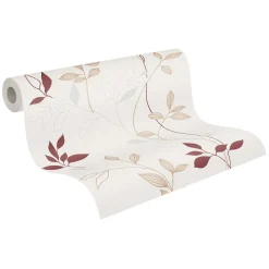 Vliestapete Floral Blätter Cremeweiß Beige Rot 2497-39