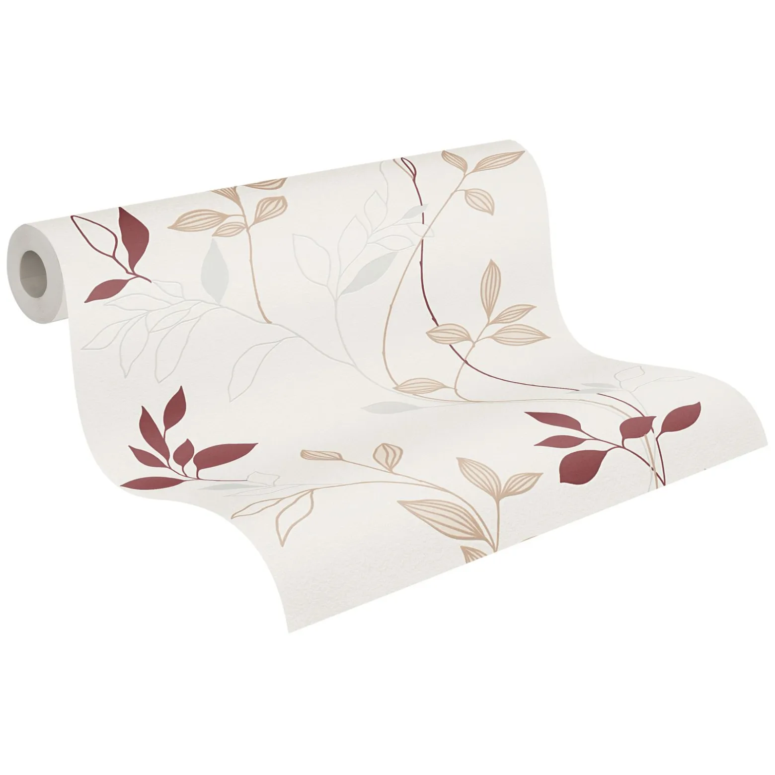 Vliestapete Floral Blätter Cremeweiß Beige Rot 2497-39