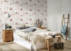 Vliestapete Floral Blätter Cremeweiß Beige Rot 2497-39