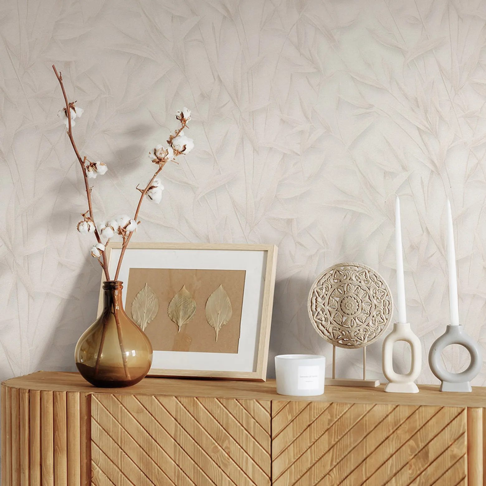 Vliestapete Floral Blätter Creme Beige Glitzer 10587-02