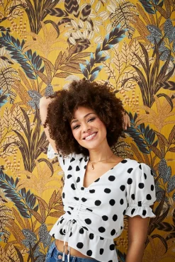 Vliestapete Floral Blätter gelb braun blau 37860-1