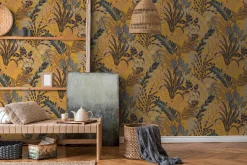 Vliestapete Floral Blätter gelb braun blau 37860-1