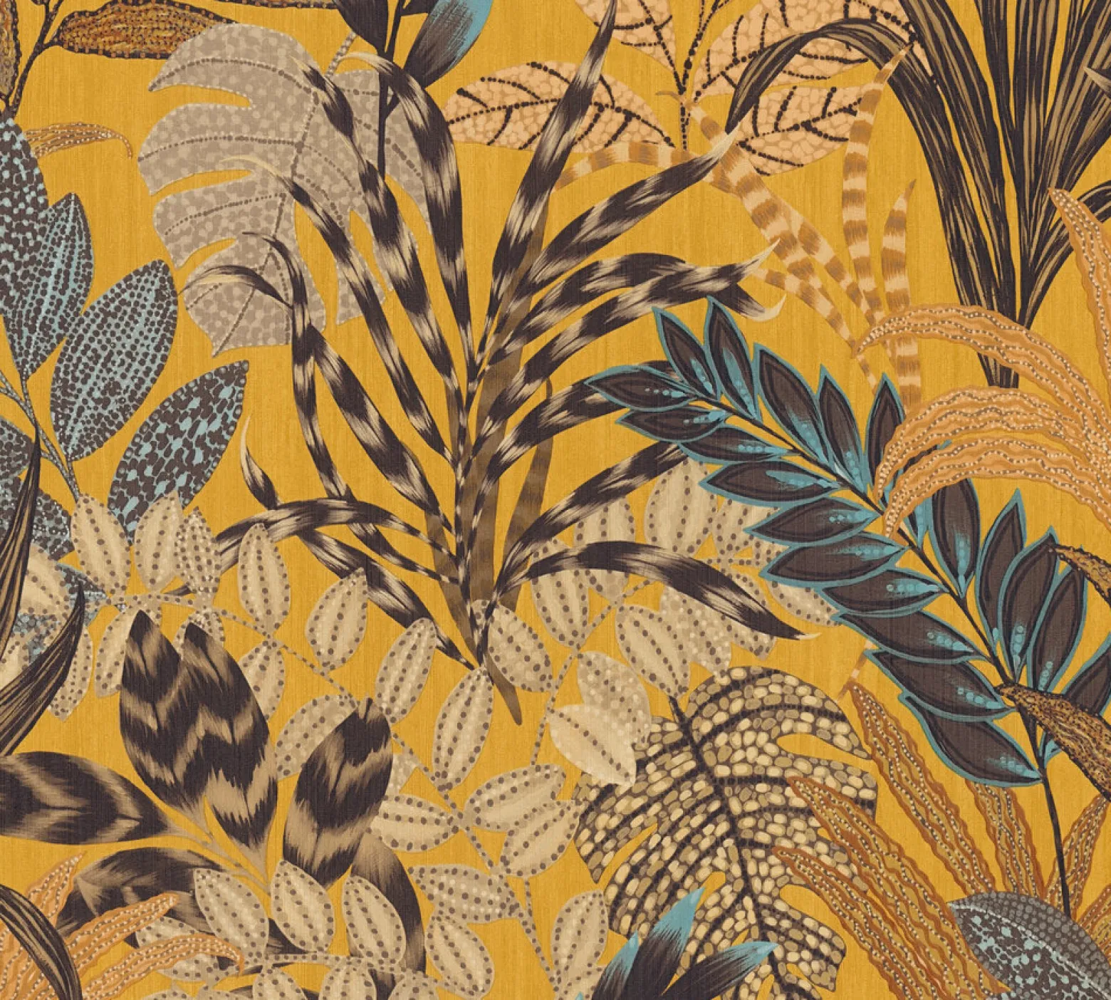 Vliestapete Floral Blätter gelb braun blau 37860-1