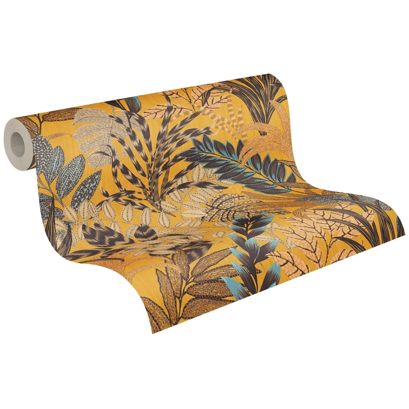Vliestapete Floral Blätter gelb braun blau 37860-1