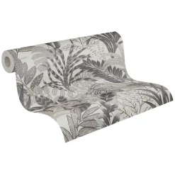 Vliestapete Floral Blätter grau weiß 37860-4