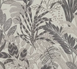 Vliestapete Floral Blätter grau weiß 37860-4