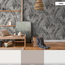 Vliestapete Floral Blätter grau weiß 37860-4