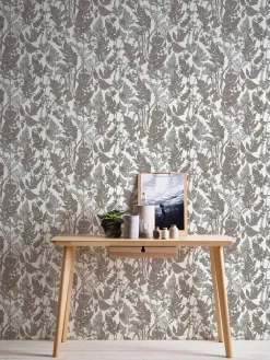 Vliestapete Floral Blätter grau weiß 37752-1