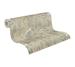 Vliestapete Floral Blätter Grün Creme Lila 39434-3
