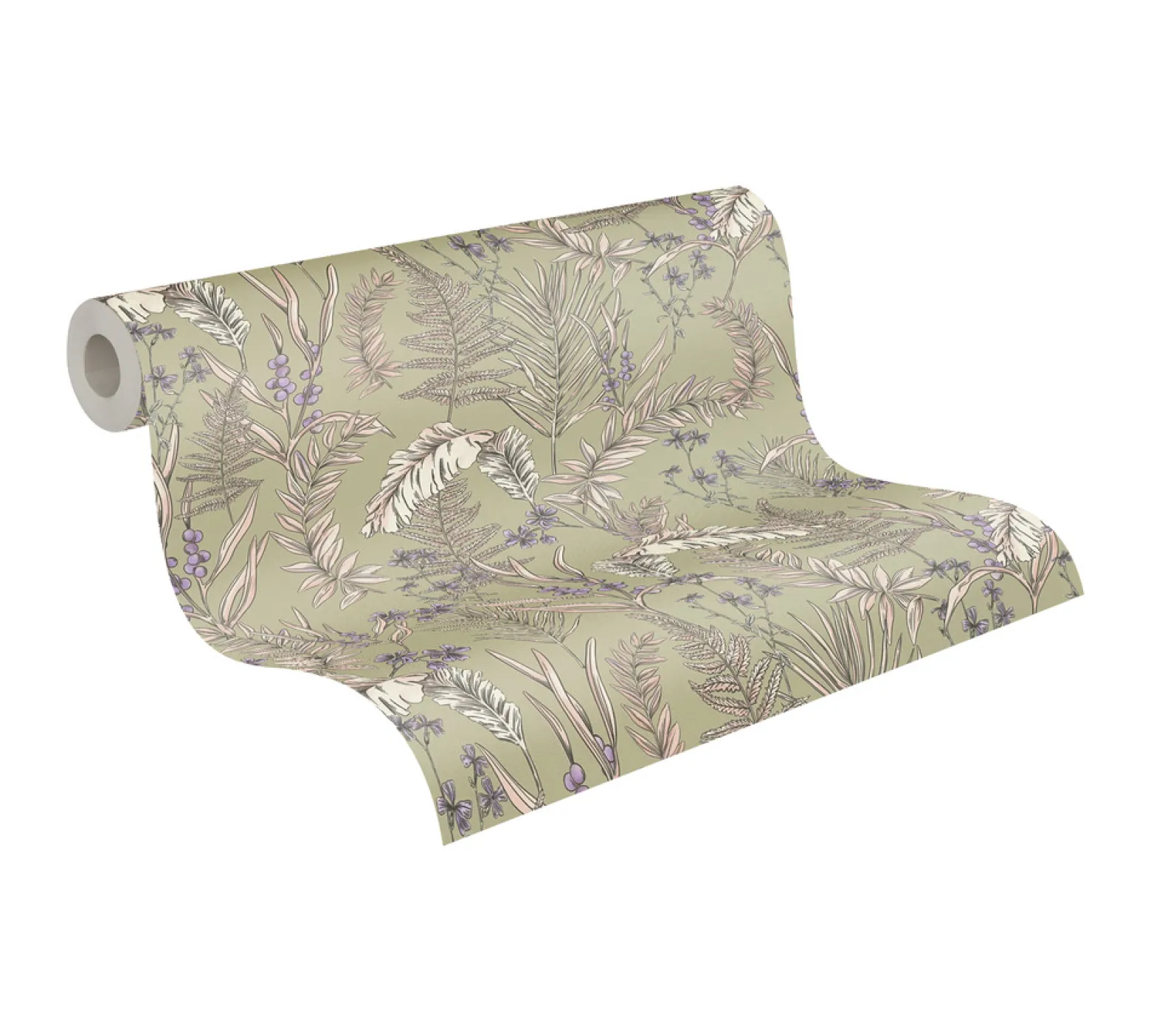 Vliestapete Floral Blätter Grün Creme Lila 39434-3