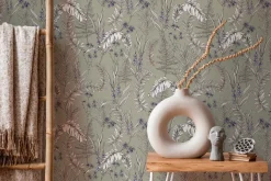 Vliestapete Floral Blätter Grün Creme Lila 39434-3