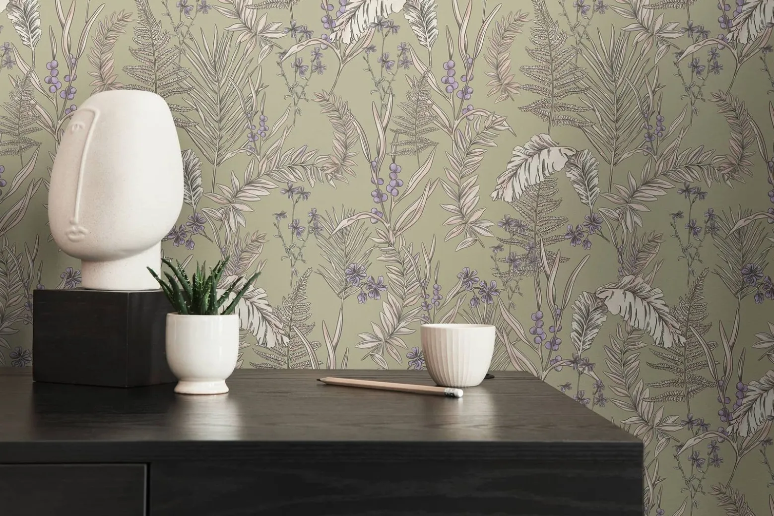 Vliestapete Floral Blätter Grün Creme Lila 39434-3