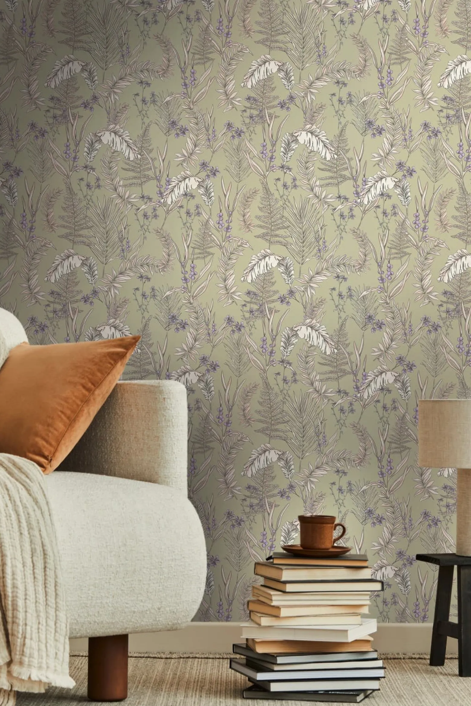 Vliestapete Floral Blätter Grün Creme Lila 39434-3