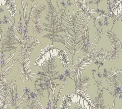 Vliestapete Floral Blätter Grün Creme Lila 39434-3
