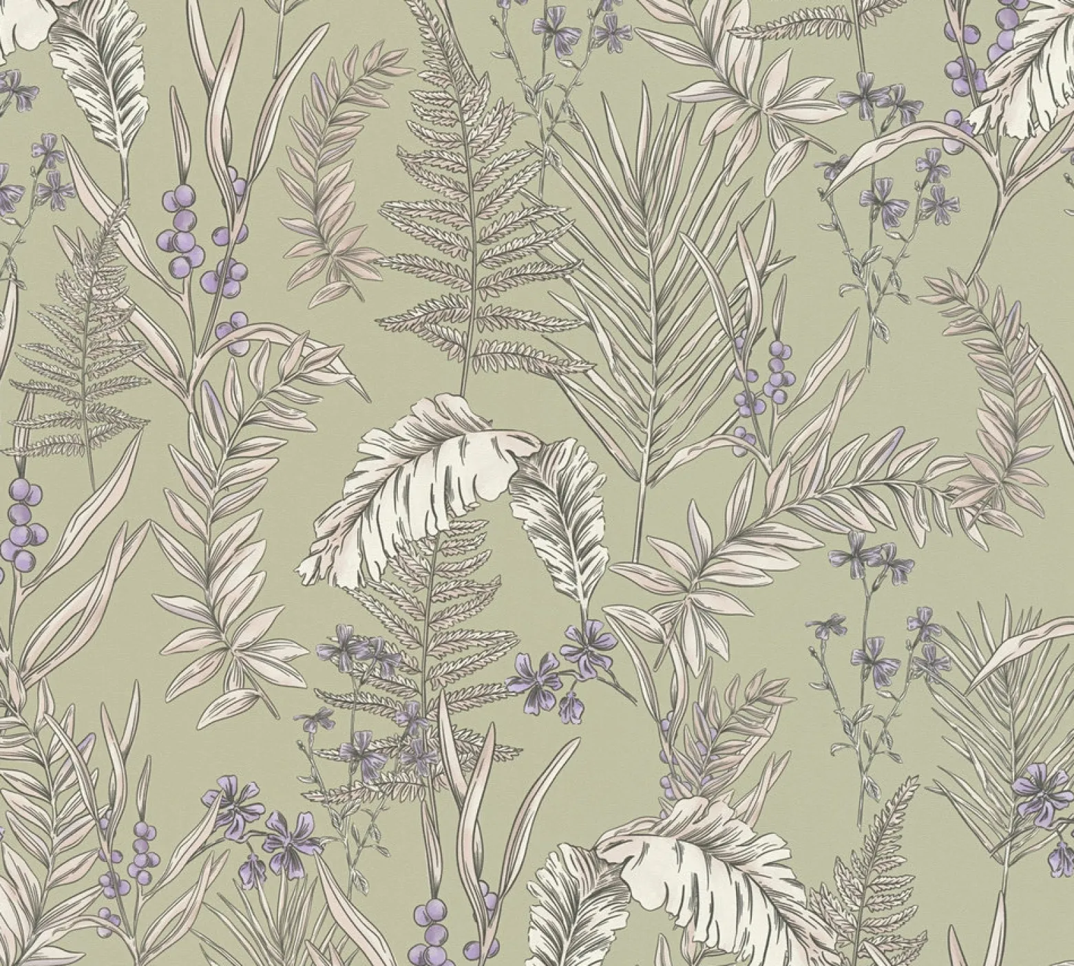 Vliestapete Floral Blätter Grün Creme Lila 39434-3