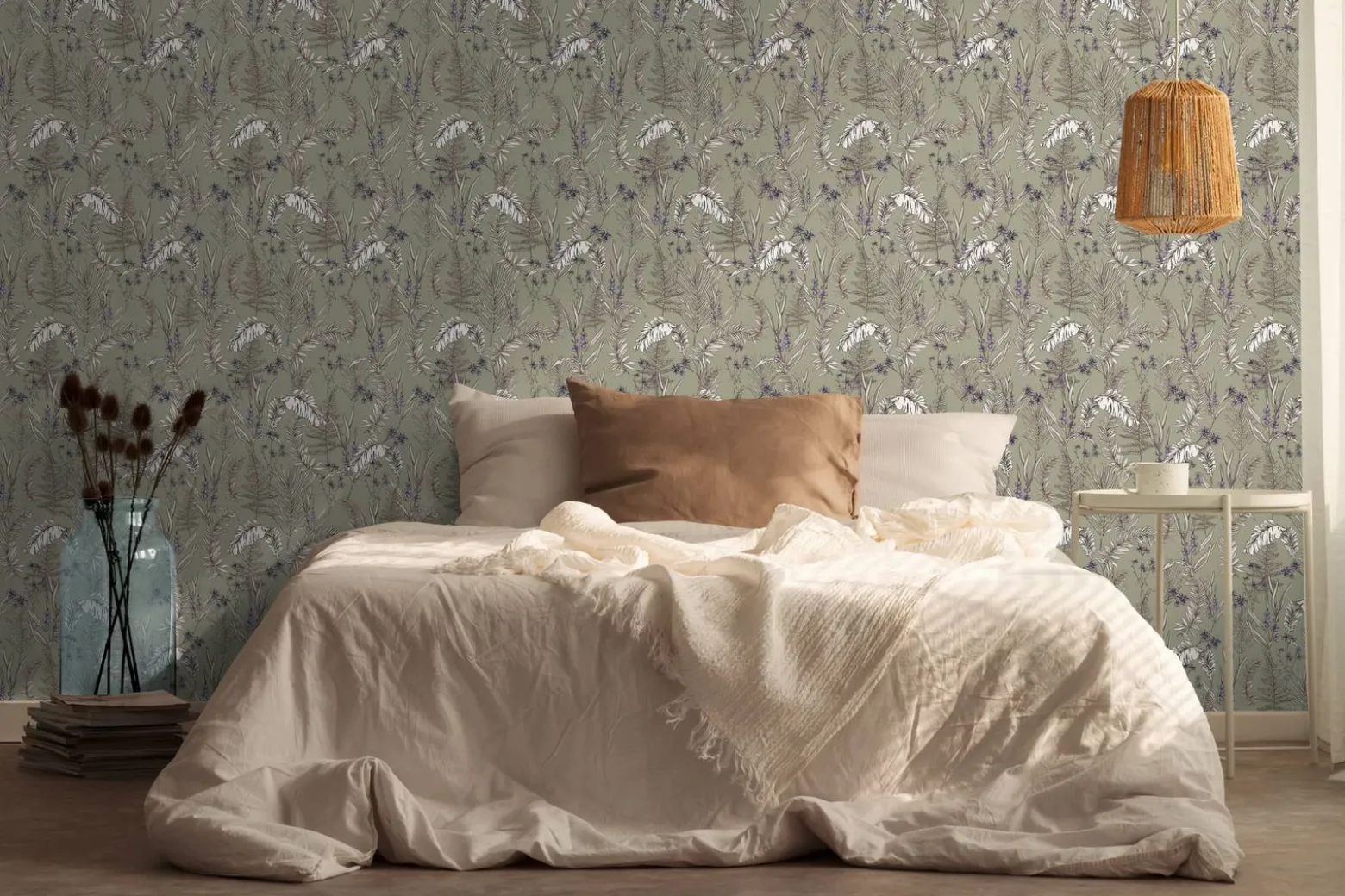 Vliestapete Floral Blätter Grün Creme Lila 39434-3