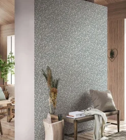 Vliestapete Floral Blätter Motiv Grau Türkis 47639