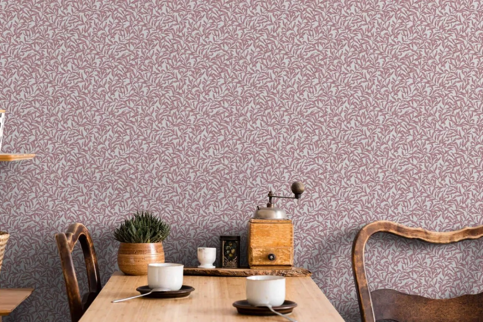 Vliestapete Floral Blätter Motiv Grau Rosa 47638