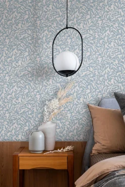 Vliestapete Floral Blätter Motiv Weiß Blau 47642