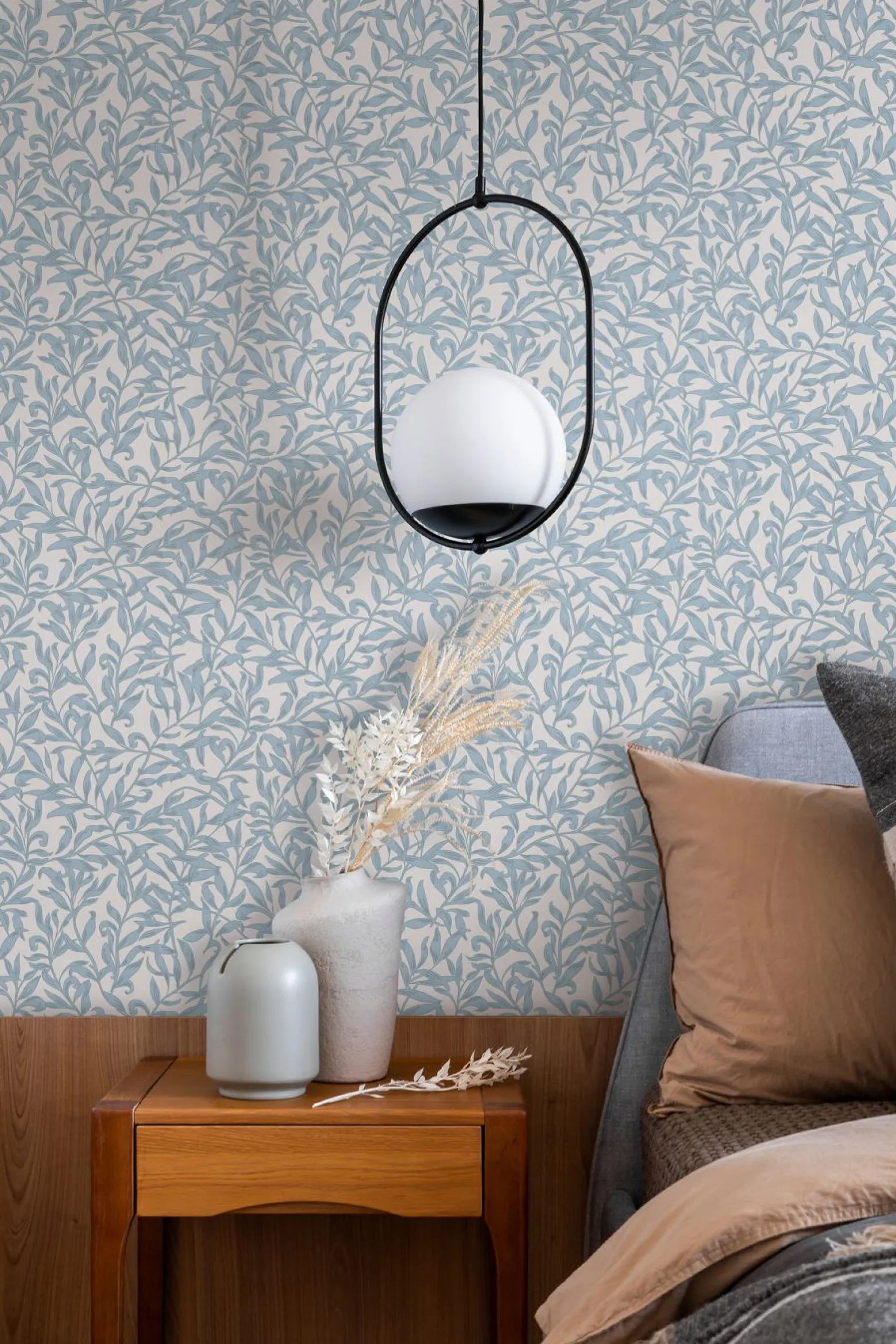 Vliestapete Floral Blätter Motiv Weiß Blau 47642