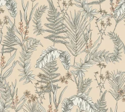 Vliestapete Floral Blätter Orange Creme 39434-2
