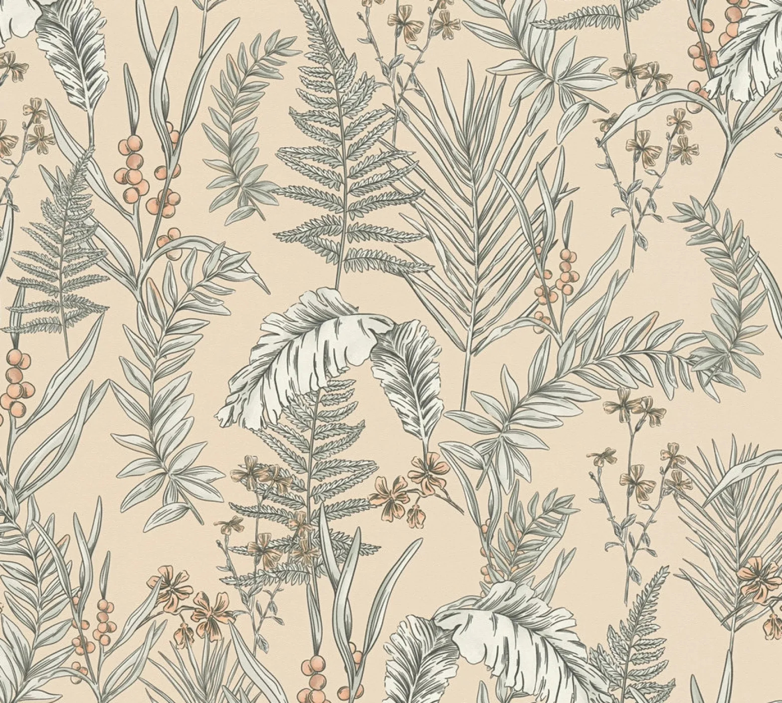 Vliestapete Floral Blätter Orange Creme 39434-2