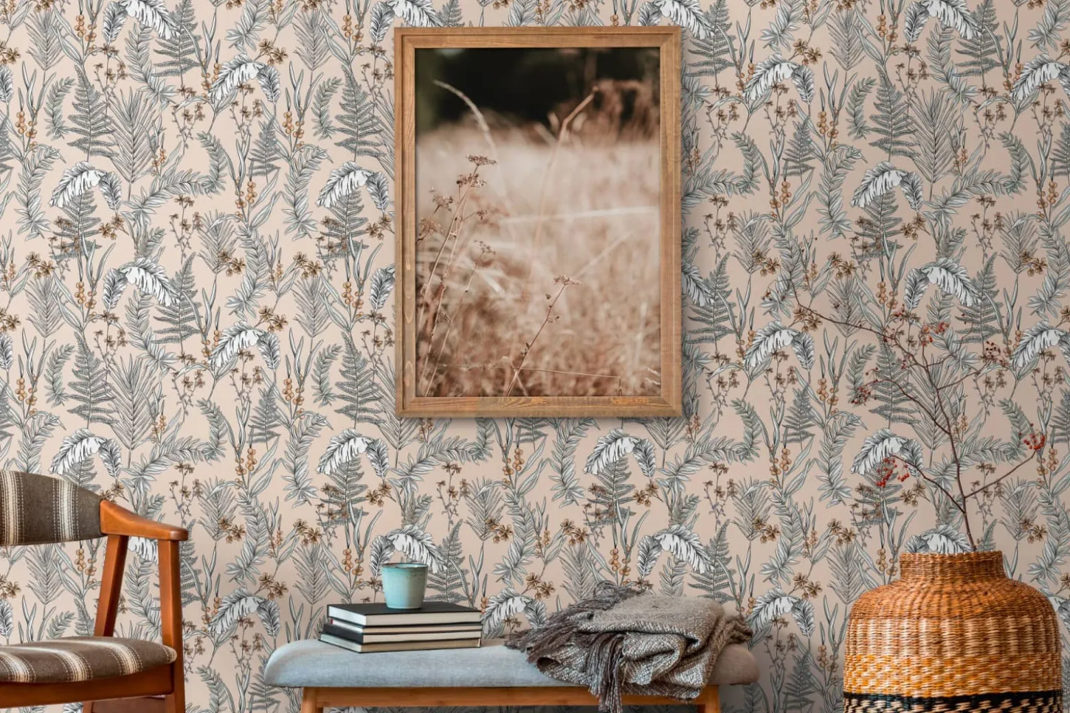 Vliestapete Floral Blätter Orange Creme 39434-2
