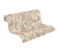 Vliestapete Floral Blätter Orange Creme 39434-2