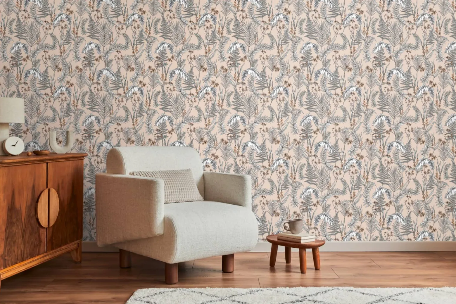Vliestapete Floral Blätter Orange Creme 39434-2