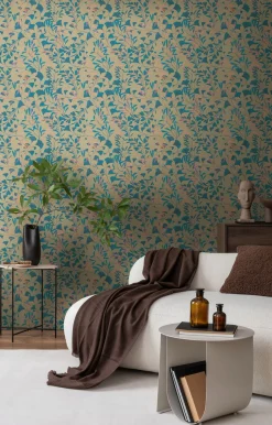 Vliestapete Floral Blätter Ranken Braun Blau 78223-2