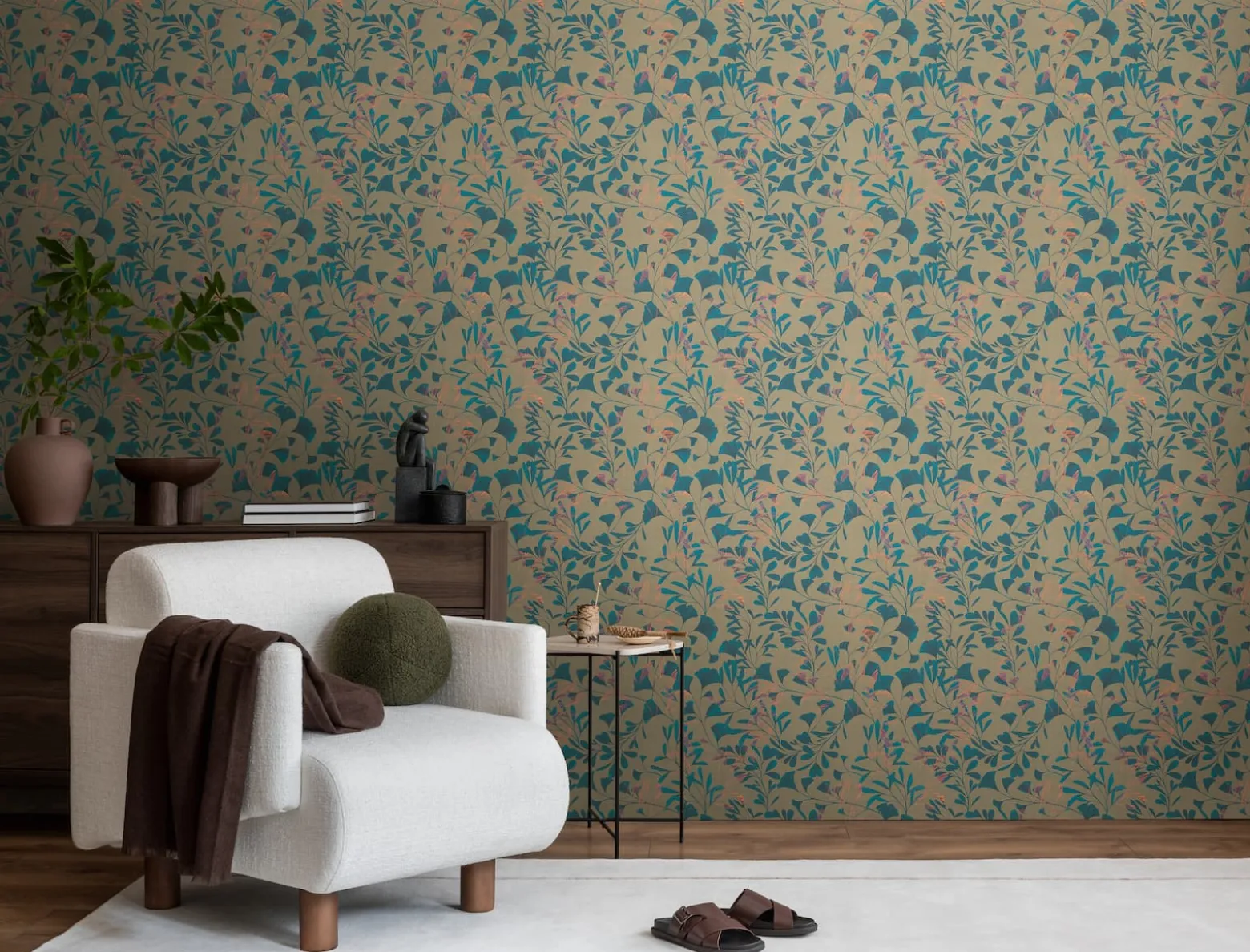 Vliestapete Floral Blätter Ranken Braun Blau 78223-2