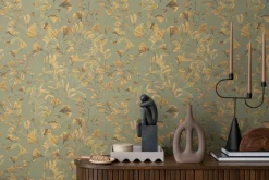 Vliestapete Floral Blätter Ranken Grün Beige 78223-1