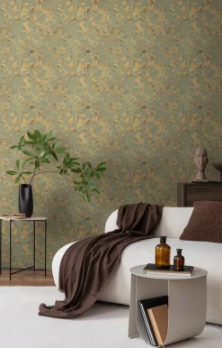 Vliestapete Floral Blätter Ranken Grün Beige 78223-1