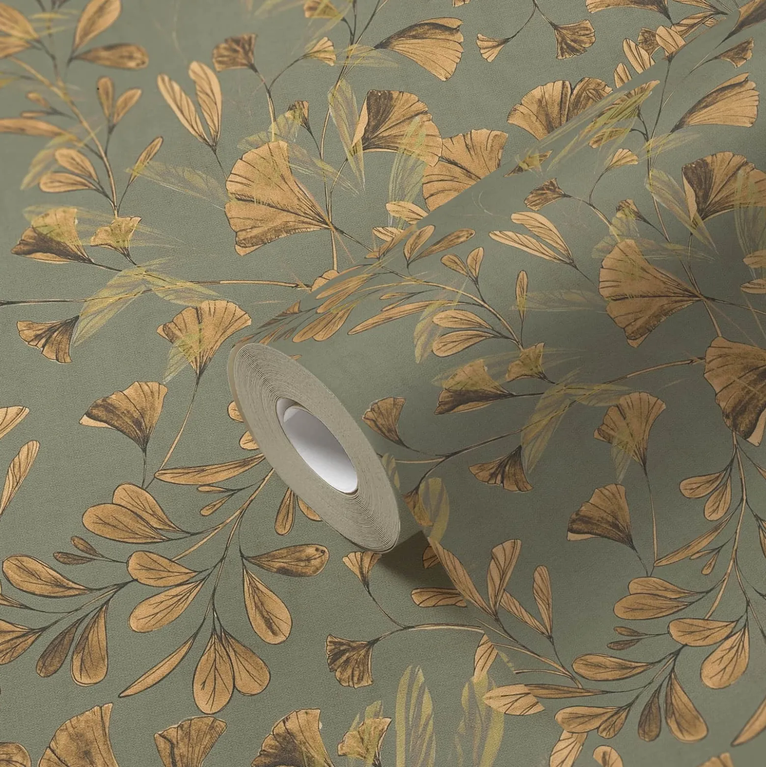 Vliestapete Floral Blätter Ranken Grün Beige 78223-1