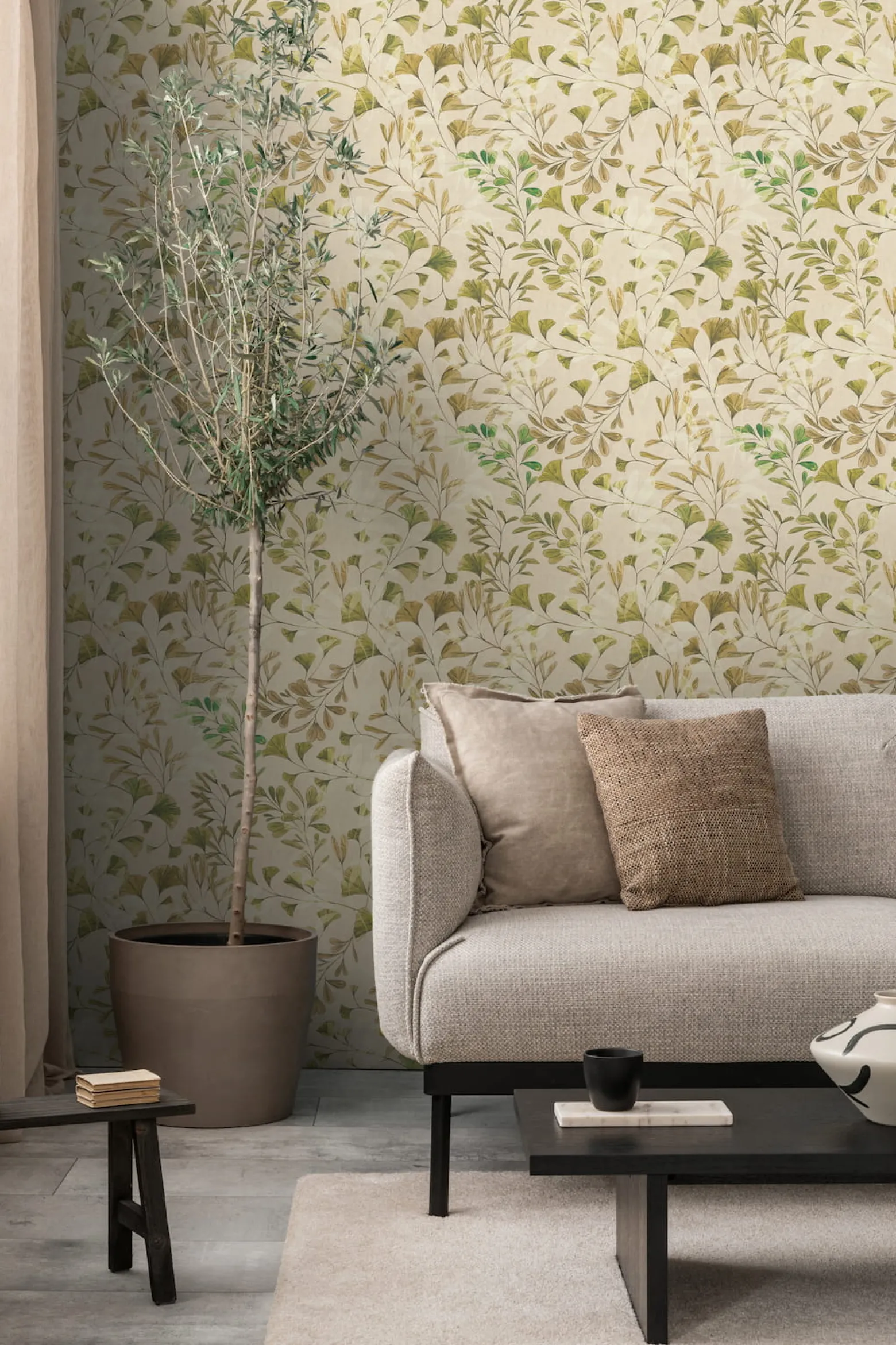 Vliestapete Floral Blätter Ranken Beige Grün 78223-3