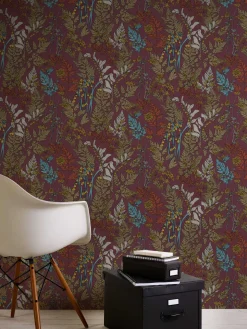 Vliestapete Floral Blätter rot gelb blau 37751-4