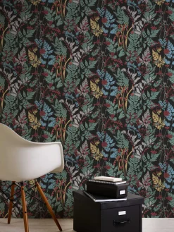 Vliestapete Floral Blätter schwarz grün 37751-1