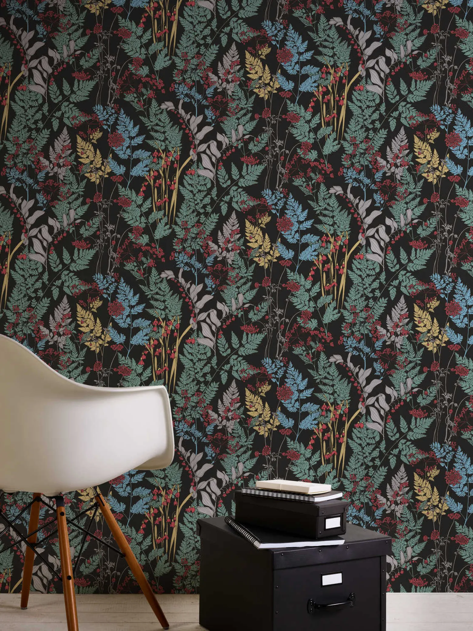 Vliestapete Floral Blätter schwarz grün 37751-1