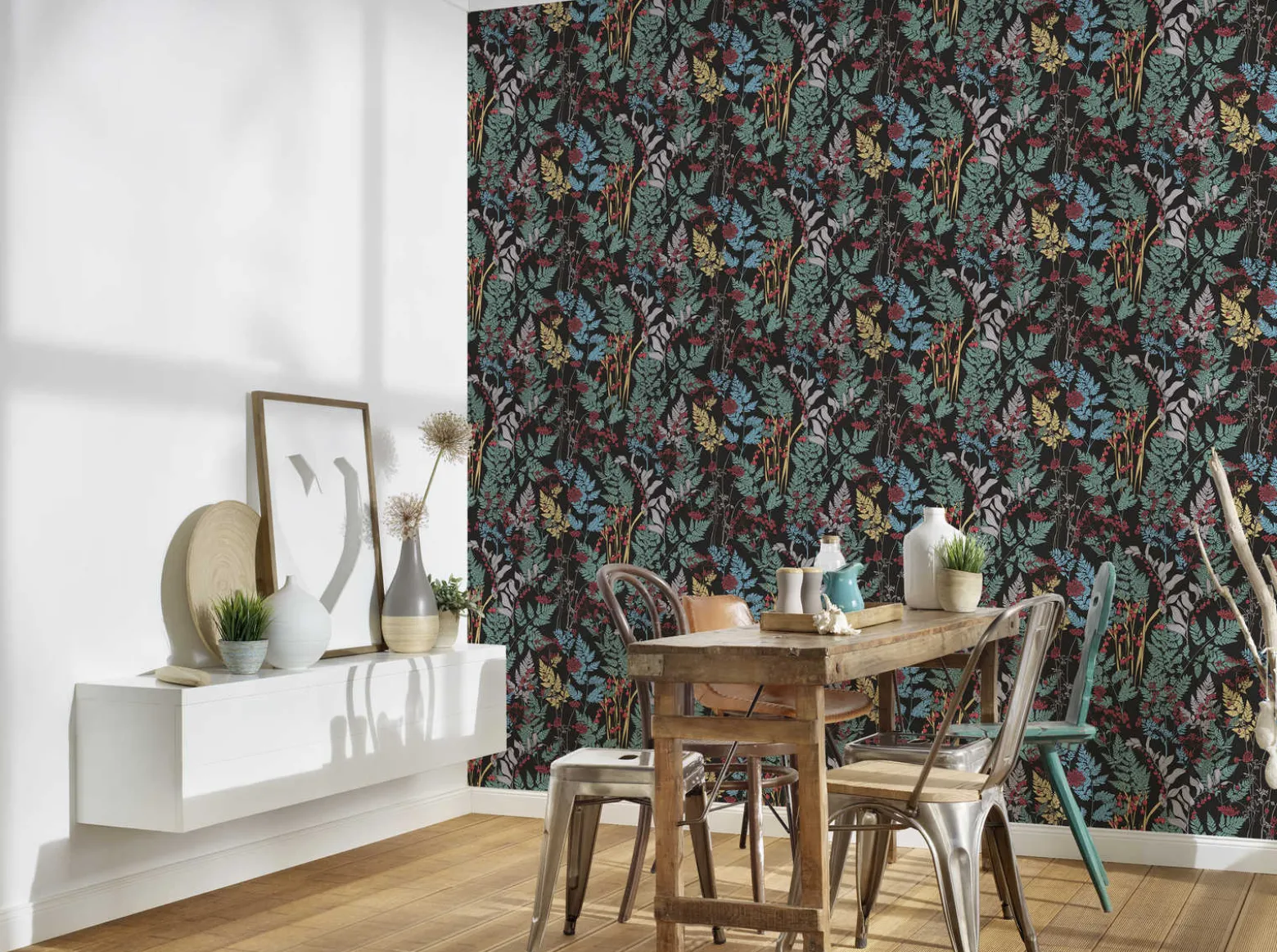 Vliestapete Floral Blätter schwarz grün 37751-1