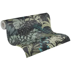 Vliestapete Floral Blätter schwarz grau blau 37860-3