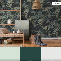 Vliestapete Floral Blätter schwarz grau blau 37860-3