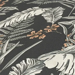 Vliestapete Floral Blätter Schwarz Creme 39434-1