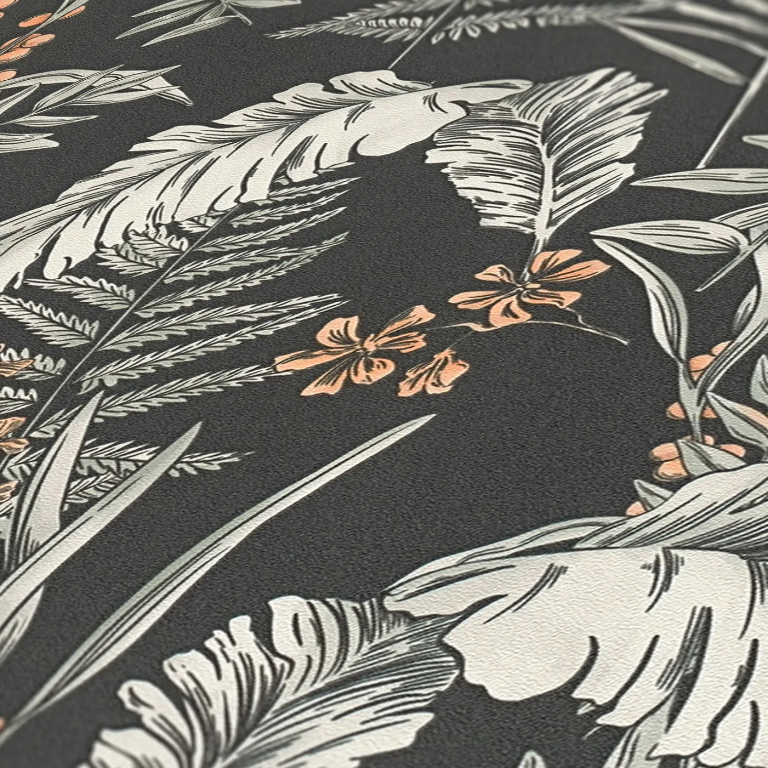 Vliestapete Floral Blätter Schwarz Creme 39434-1